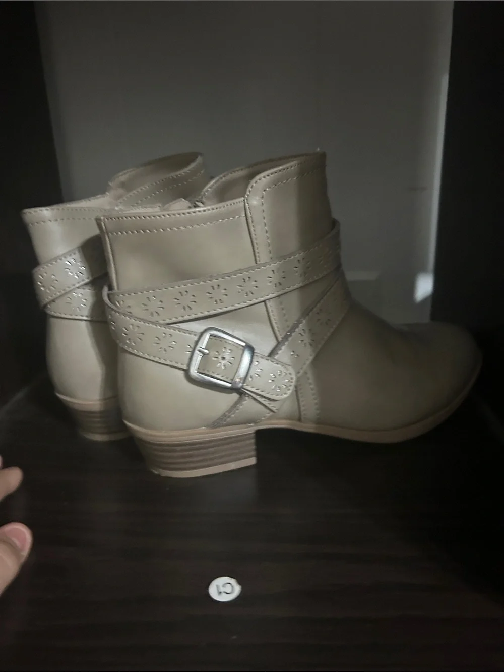 Women's Cream Ankle Booties with Decorative Straps